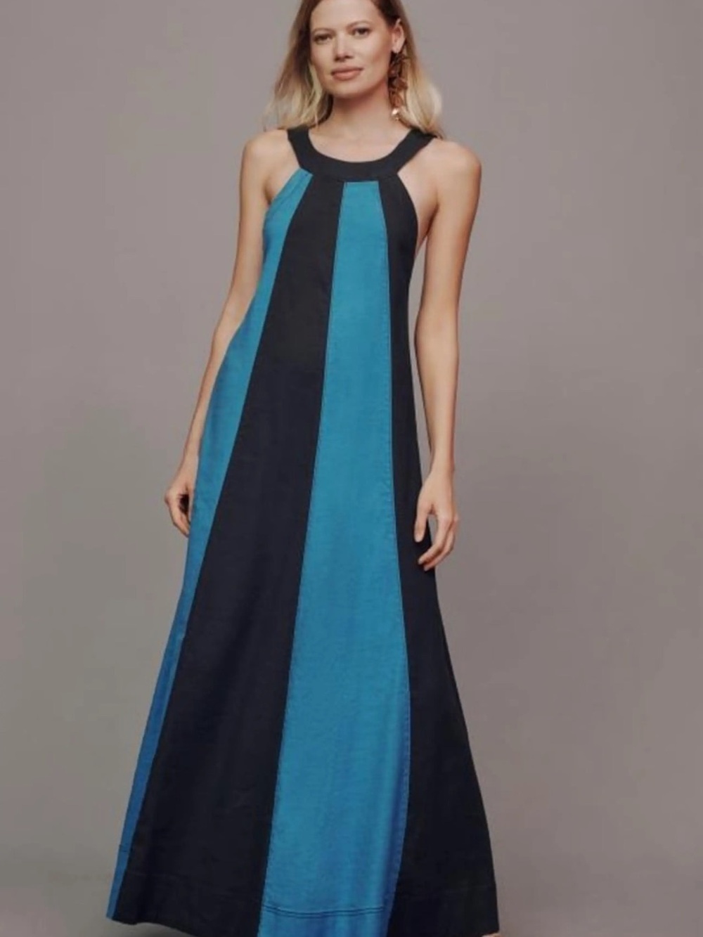 Anthropologie Blue and navy Panel Maxi Dress